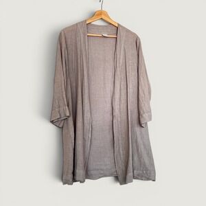 Pure Match Womens Grey 100% Linen Lagenlook Shrug Cardigan Open Front Medium